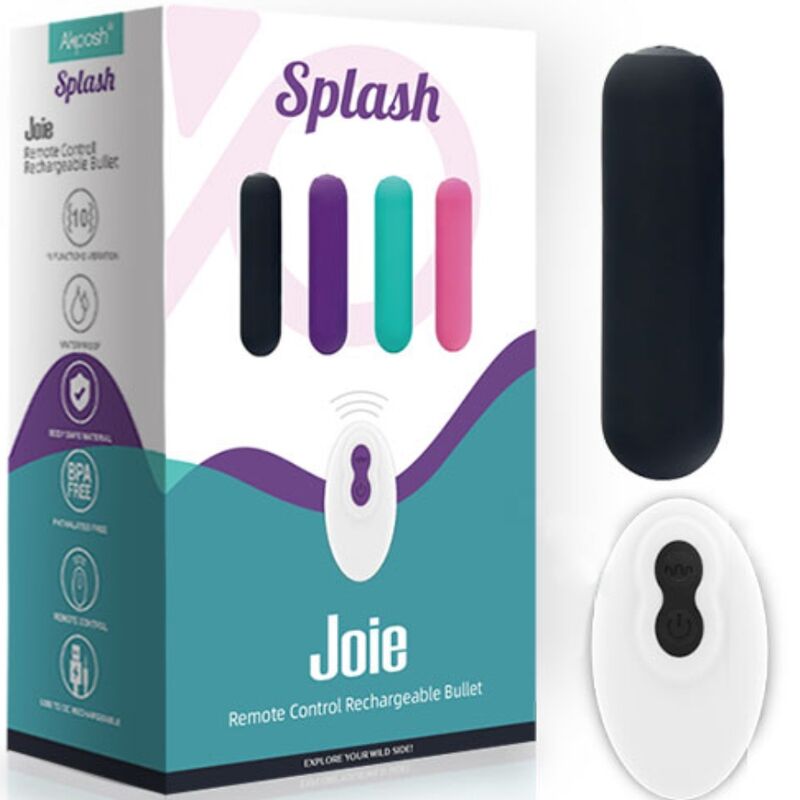 SPLASH JOIE VIBRADOR BULLET SILICONE CONTROLE REMOTO 10 VIBRAÇÕES 75 X 19 CM PRETO