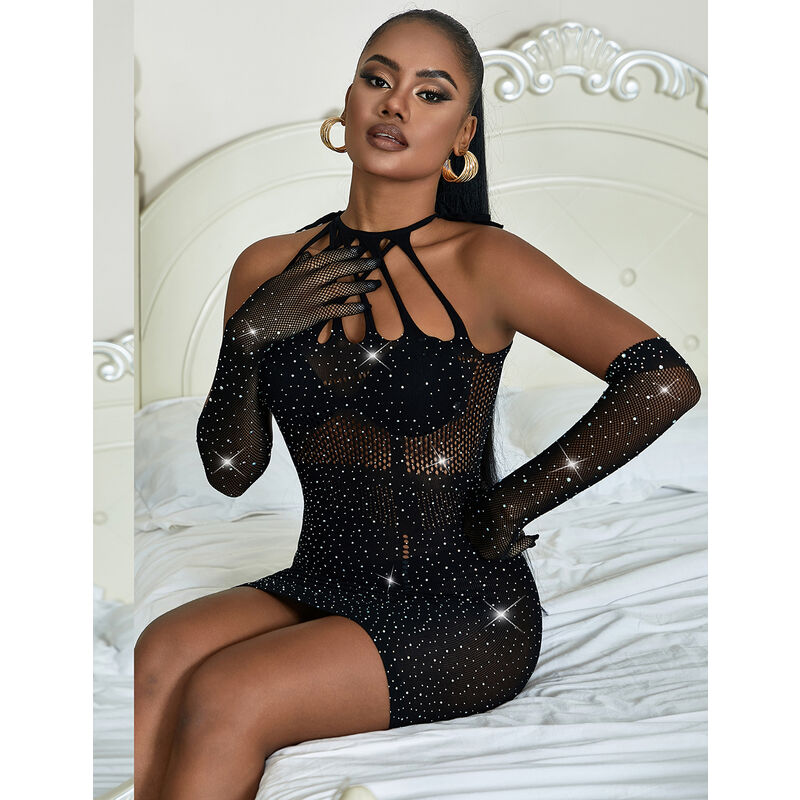 SUBBLIME - 952235 BLACK STRAPLES FISHNET DRESS ONE SIZE