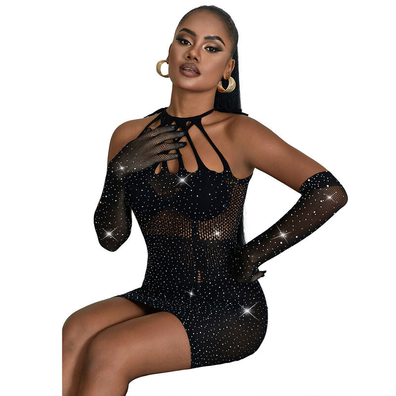 SUBBLIME - 952235 BLACK STRAPLES FISHNET DRESS ONE SIZE