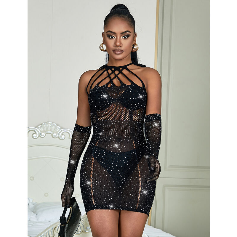 SUBBLIME - 952235 BLACK STRAPLES FISHNET DRESS ONE SIZE