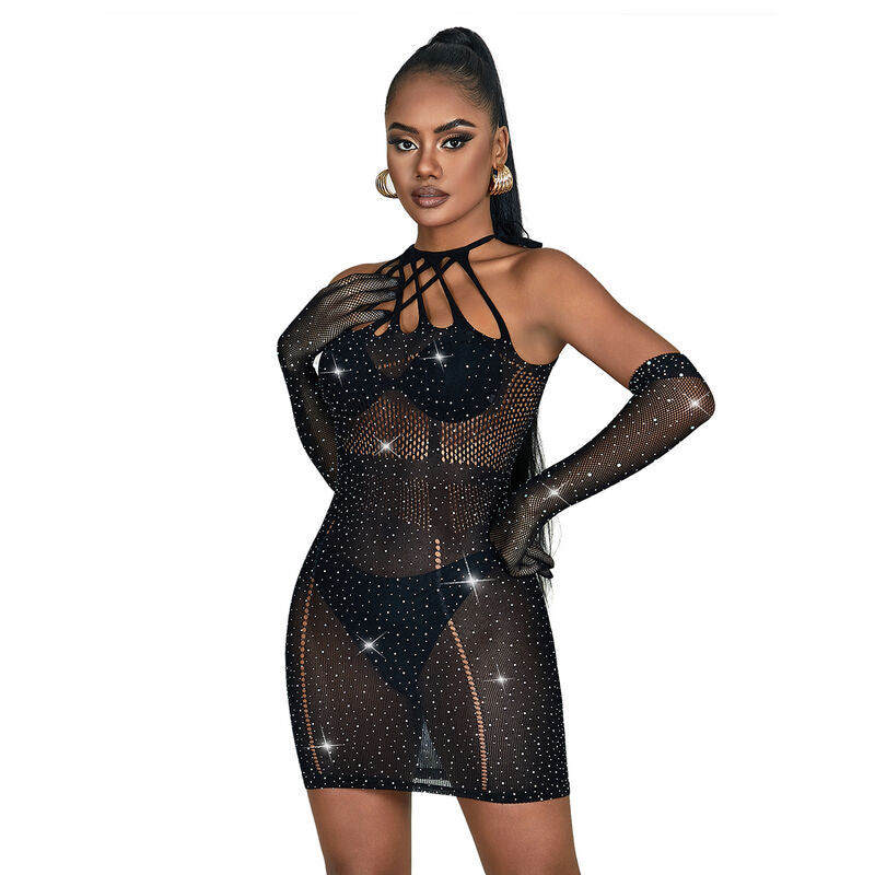 SUBBLIME - 952235 BLACK STRAPLES FISHNET DRESS ONE SIZE