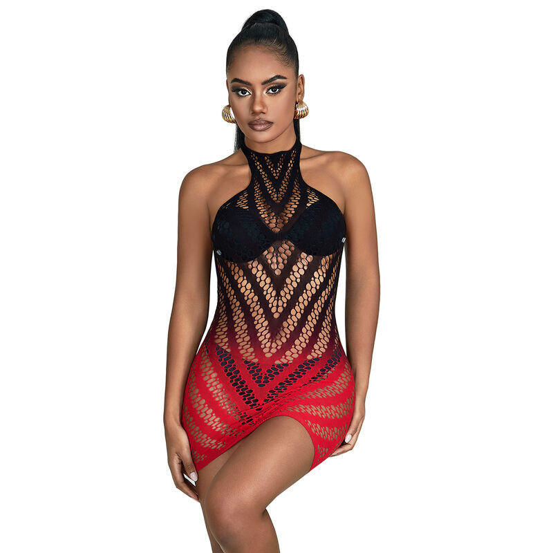 SUBBLIME - 952242 VESTIDO DE RED ELÁSTICA DEGRADADA ROJA Y NEGRA TALLA ÚNICA