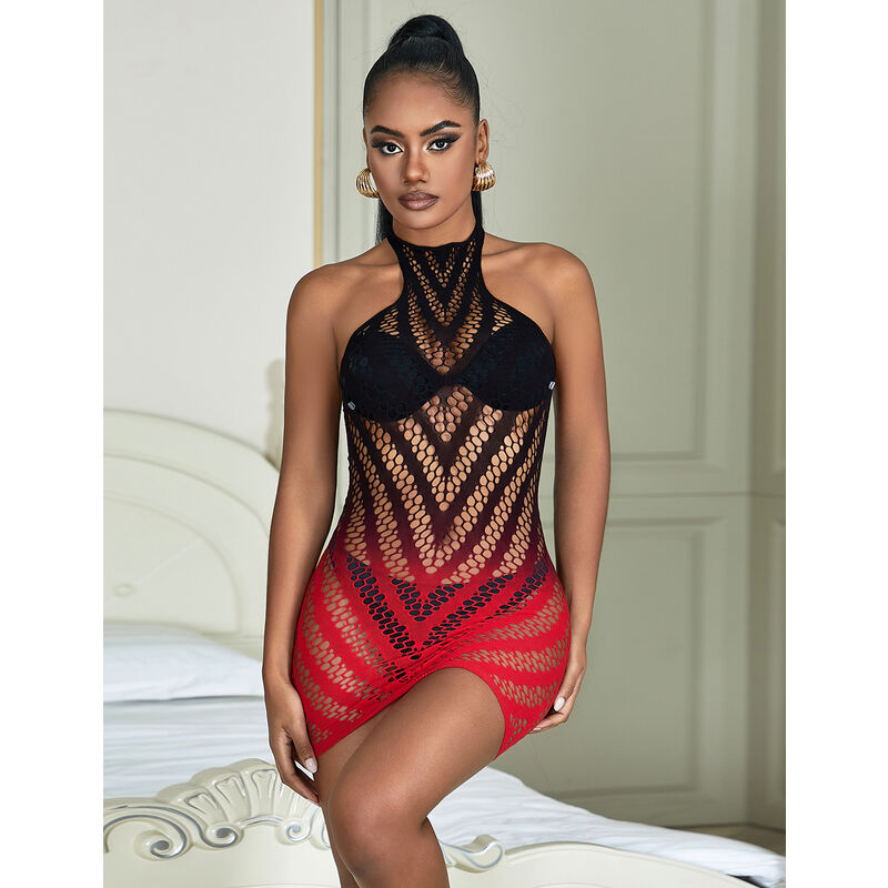 SUBBLIME - 952242 VESTIDO DE RED ELÁSTICA DEGRADADA ROJA Y NEGRA TALLA ÚNICA