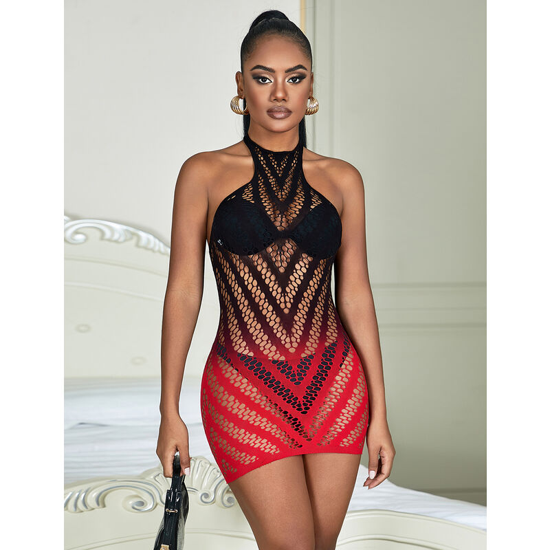 SUBBLIME - 952242 VESTIDO DE RED ELÁSTICA DEGRADADA ROJA Y NEGRA TALLA ÚNICA
