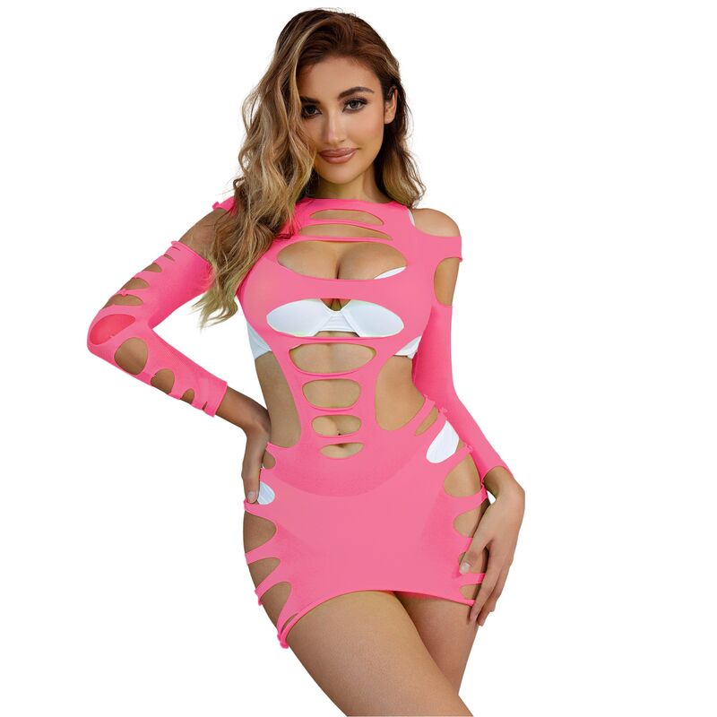 SUBBLIME - 952273 VESTIDO ROSA MANGA LARGA CON RED ELÁSTICA TALLA ÚNICA