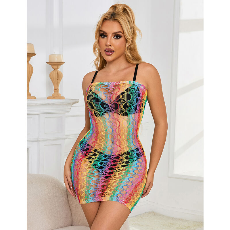 SUBBLIME - 952365 VESTIDO DE RED CON HOMBROS DESCUBIERTOS ARCOÍRIS TALLA ÚNICA