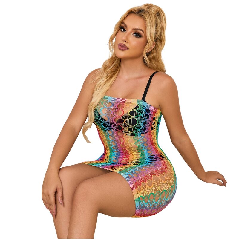 SUBBLIME - 952365 VESTIDO DE RED CON HOMBROS DESCUBIERTOS ARCOÍRIS TALLA ÚNICA