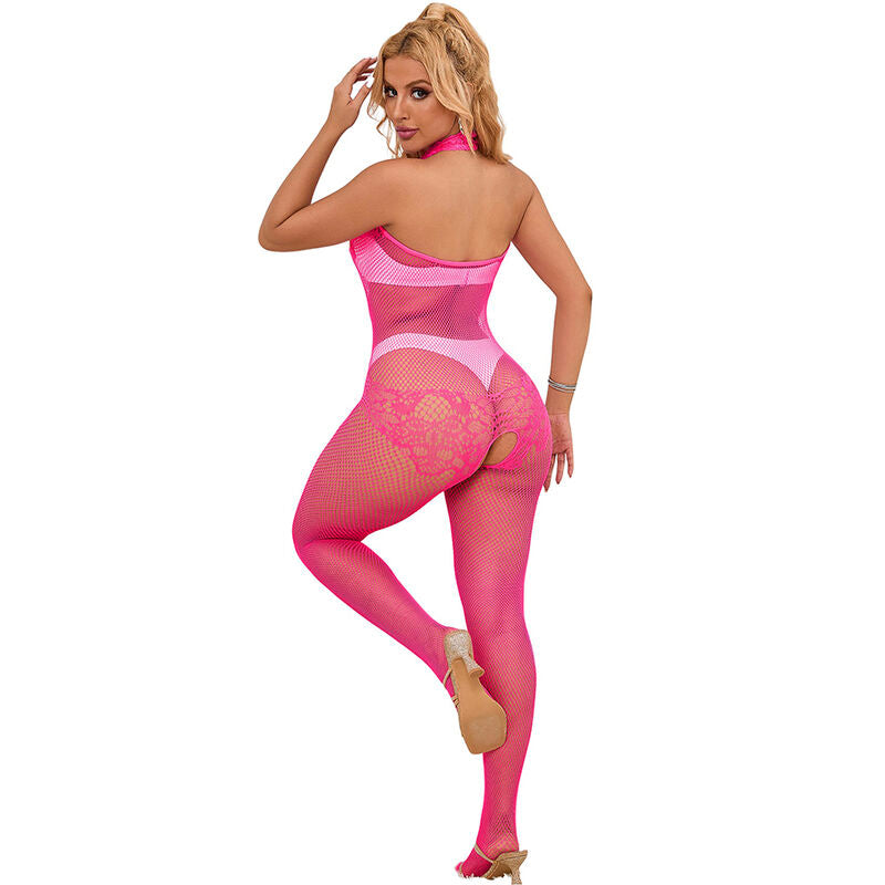 SUBBLIME - 952389 BODY DE RED CON ENCAJE Y CUELLO ALTO ROSA TALLA ÚNICA