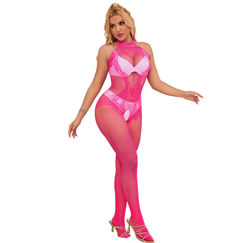 SUBBLIME - 952389 BODY DE RED CON ENCAJE Y CUELLO ALTO ROSA TALLA ÚNICA