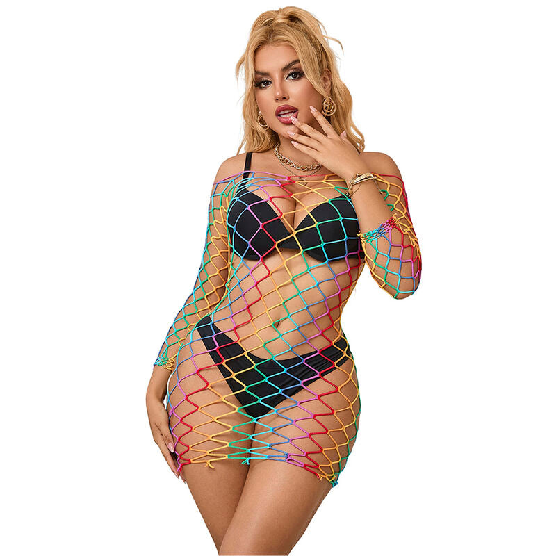 SUBBLIME - 952426 VESTIDO DE RED DE MANGA LARGA ARCOÍRIS TALLA ÚNICA