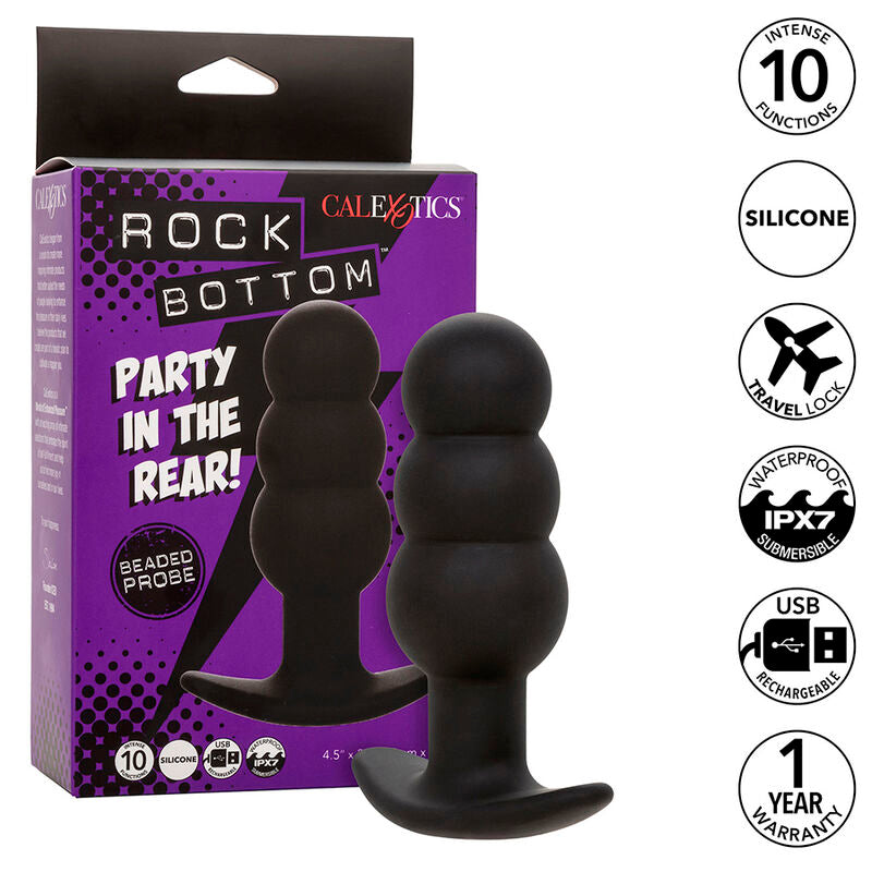 CALEXOTICS - PLUG ANAL CON BOLAS ROCK BOTTOM 10 VIBRACIONES SILICONA NEGRA