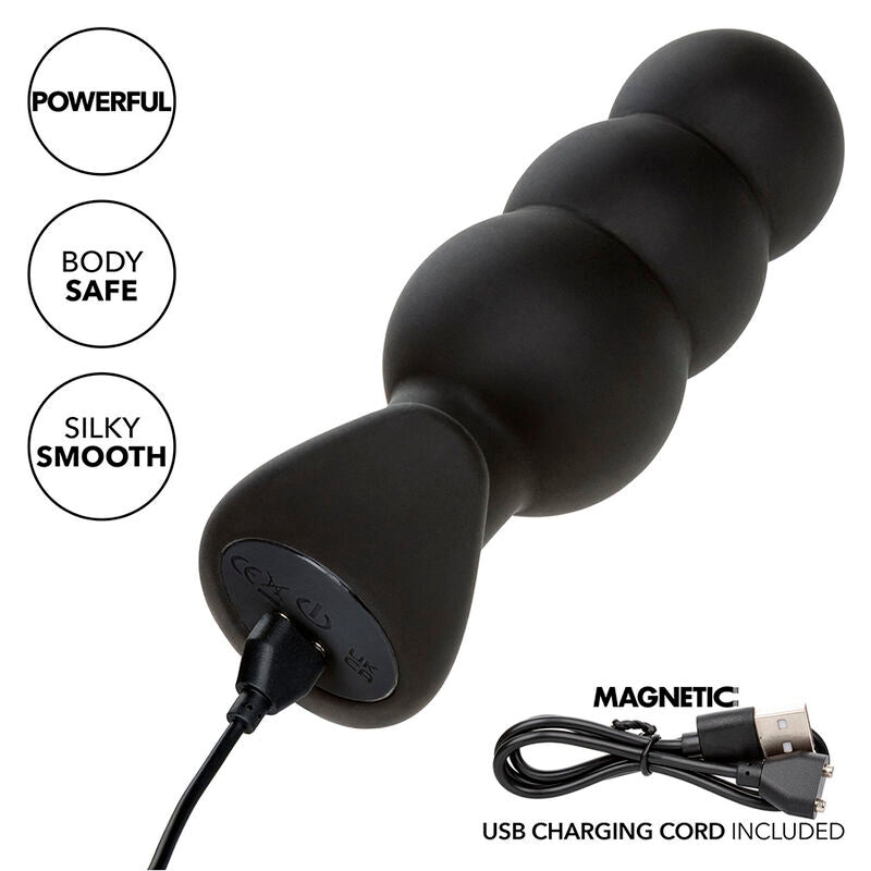 CALEXOTICS - PLUG ANAL CON BOLAS ROCK BOTTOM 10 VIBRACIONES SILICONA NEGRA