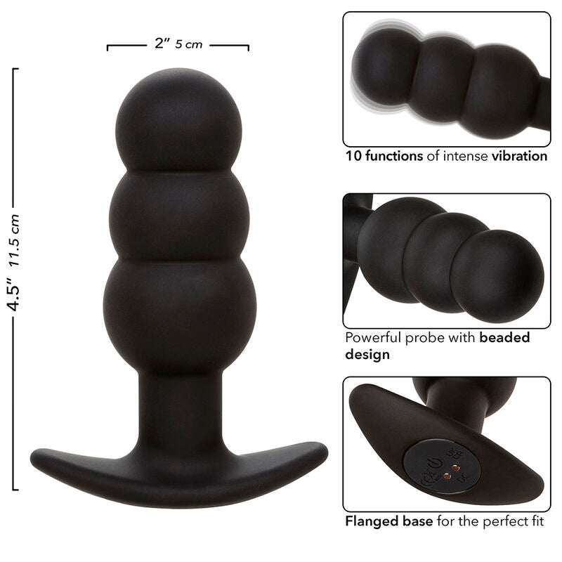 CALEXOTICS - PLUG ANAL CON BOLAS ROCK BOTTOM 10 VIBRACIONES SILICONA NEGRA