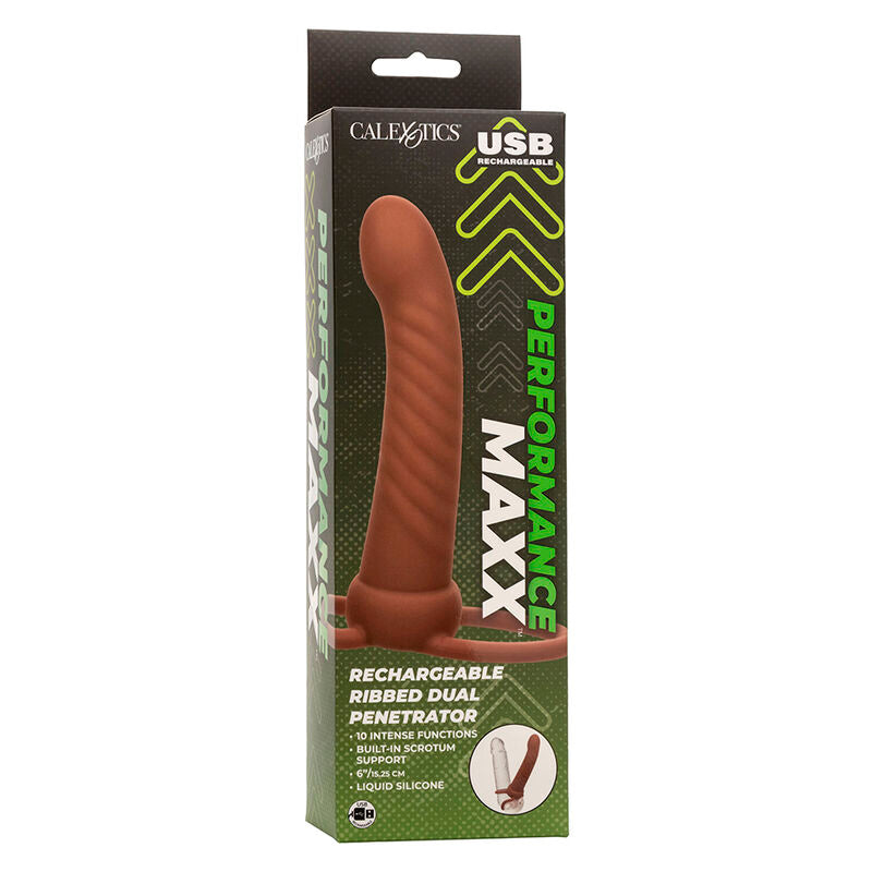 CALEXOTICS - MAXX RIBBED DOBLE PENETRADOR 10 VIBRACIONES MARRÓN