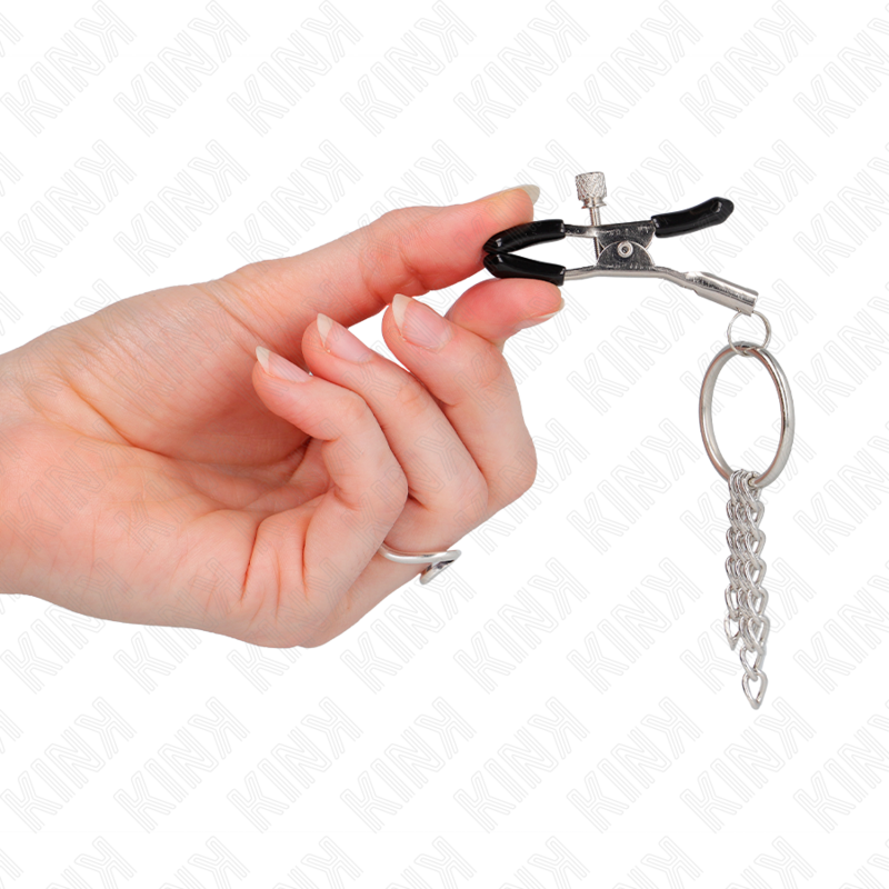 KINK - PINZA PARA PEZONES CON ANILLO O Y CADENA DE PLATA PEQUEÑA DE 6 CM