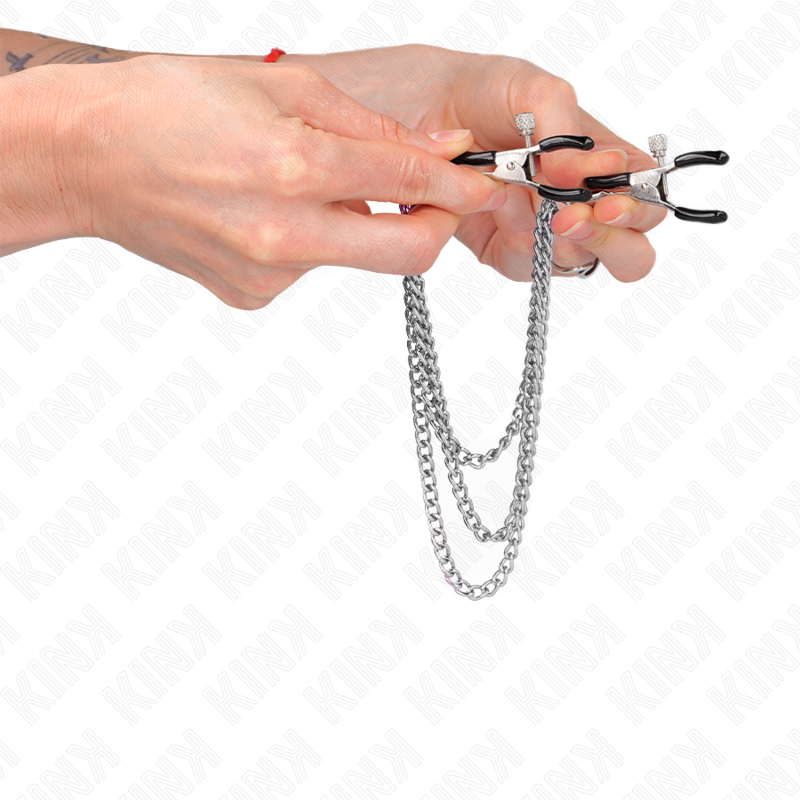 KINK - PINZAS PARA PEZONES CON 3 CADENAS DE PLATA 20/23/28 CM