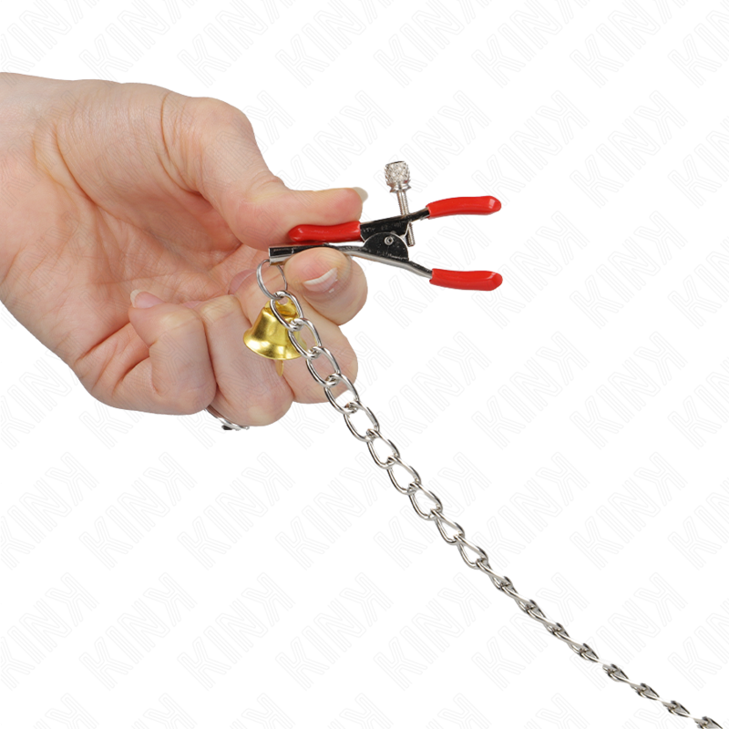 KINK - CAMPANA TRIPLE CAMPANA PARA PEZONES Y CLÍTORIS ROJA CON CADENA 30 CM