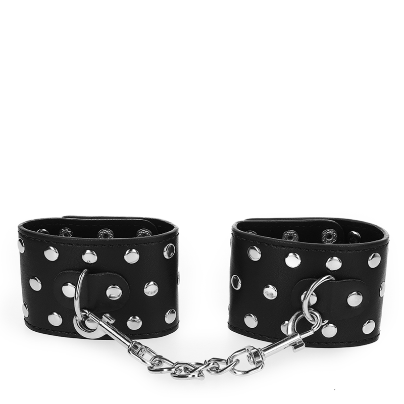 KINK - RESTRICCIONES DE MUÑECAS CON CIERRE A PRESIÓN LLENAS DE REMACHES NEGROS AJUSTABLES 19-24 CM X 5,5 CM
