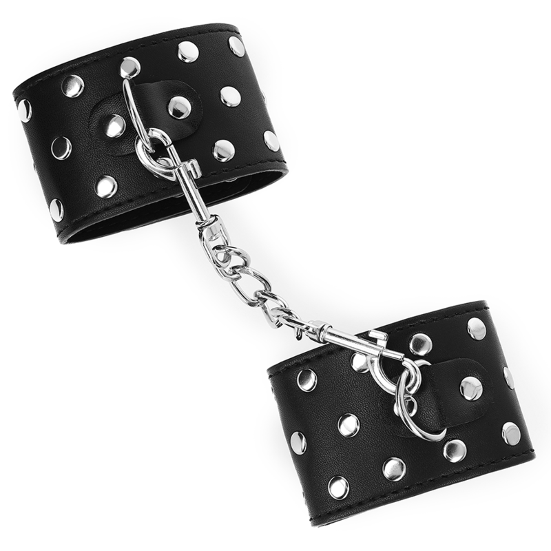 KINK - RESTRICCIONES DE MUÑECAS CON CIERRE A PRESIÓN LLENAS DE REMACHES NEGROS AJUSTABLES 19-24 CM X 5,5 CM