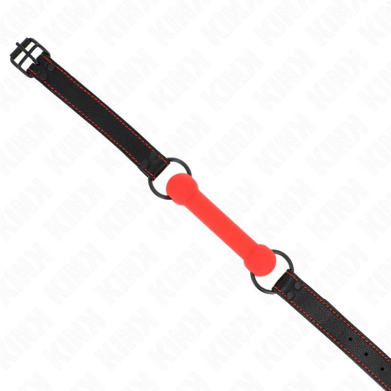 KINK - MORDAZA DE HUESO CON CORREA DE CUERO ROJA AJUSTABLE 41-57 CM