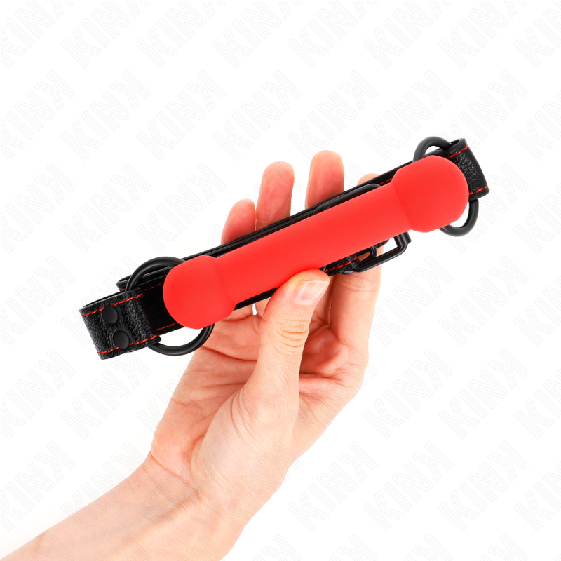 KINK - MORDAZA DE HUESO CON CORREA DE CUERO ROJA AJUSTABLE 41-57 CM