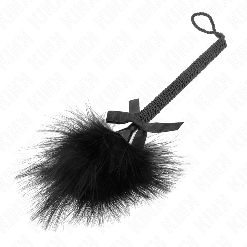 KINK - VARITA DE CUERDA DE NYLON CON PLUMAS QUE HACEN COSQUILLAS Y LAZO NEGRO 25 CM
