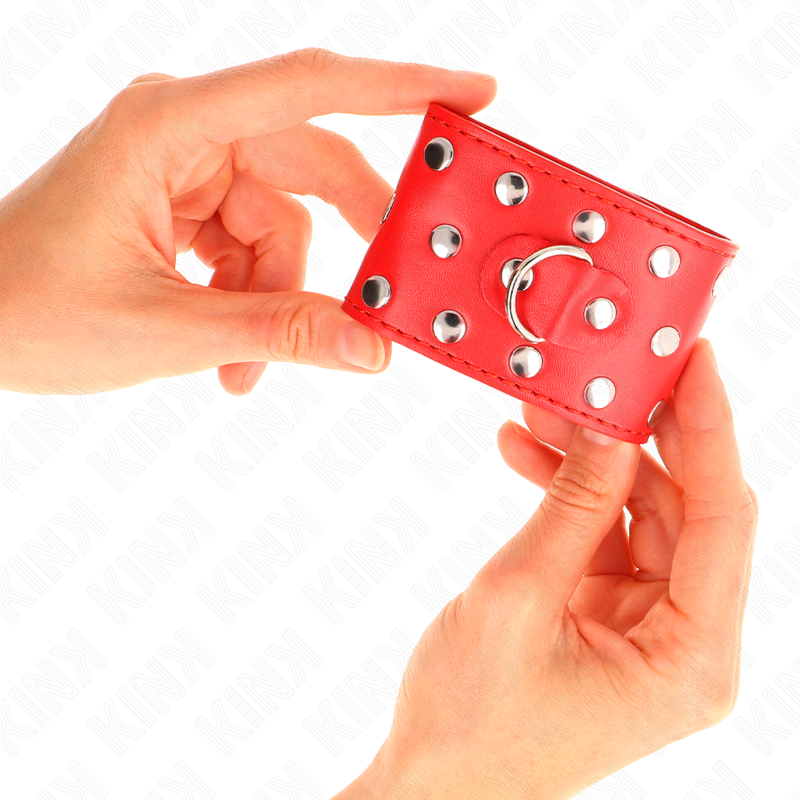 KINK - RESTRICCIONES DE MUÑECAS AJUSTABLES CON CIERRE A PRESIÓN DE COLOR ROJO LLENAS DE REMACHES 19-24 CM X 5,5 CM