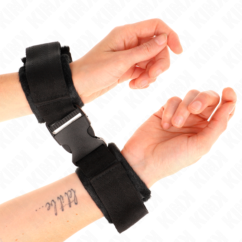 KINK - RESTRICCIONES PARA MUÑECAS DE NYLON CON GANCHO Y BUCLE ROJO-NEGRO MODELO 1 AJUSTABLE 25-35 CM X 6 CM