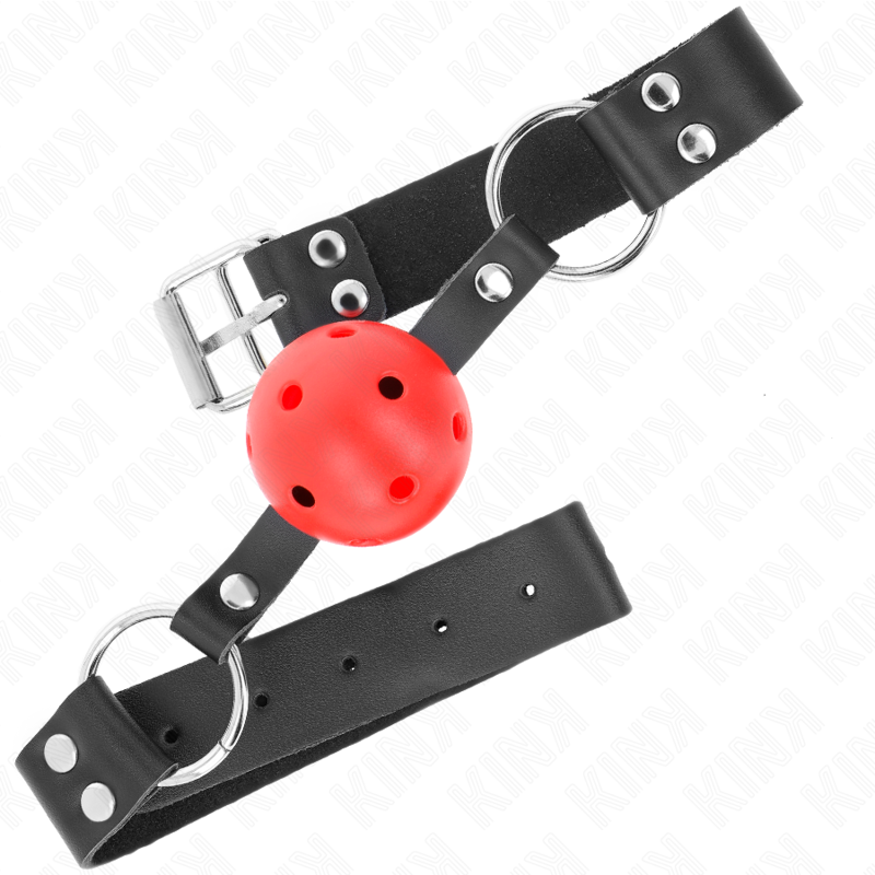 KINK - MORDAZA DE BOLA TRANSPIRABLE DE 4 CM CON DOBLE REMACHE ROJA 62,5 x 2,5 CM AJUSTABLE 42-58 CM