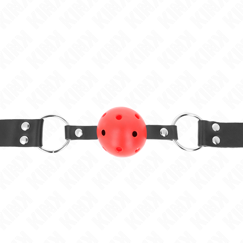 KINK - MORDAZA DE BOLA TRANSPIRABLE DE 4 CM CON DOBLE REMACHE ROJA 62,5 x 2,5 CM AJUSTABLE 42-58 CM