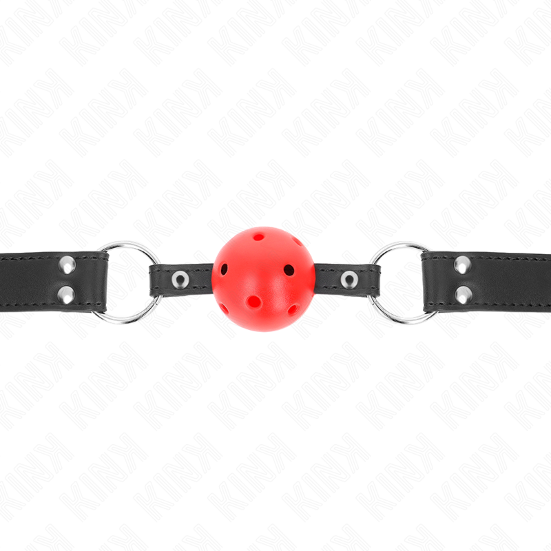 KINK - MORDAZA DE BOLA TRANSPIRABLE DE 4 CM CON DOBLE REMACHE DE CUERO 62,5 X 2,5 CM AJUSTABLE 42-58 CM