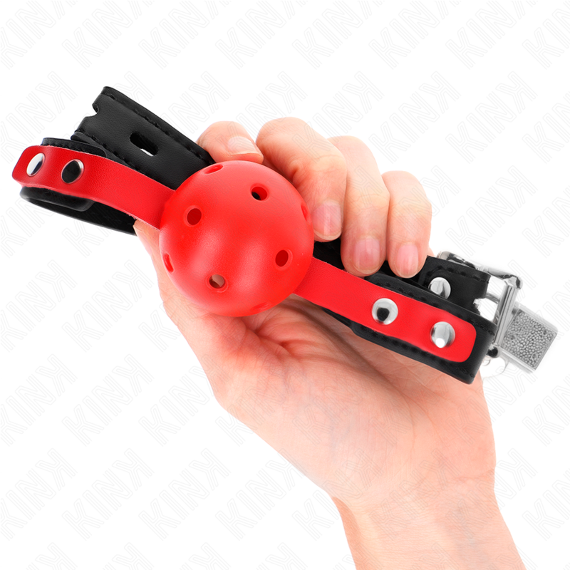 KINK - MORDAZA HUECO ROJO DE 4 CM CON BOLA DURA CORREA NEGRA 60 X 2 CM AJUSTABLE 37-52 CM