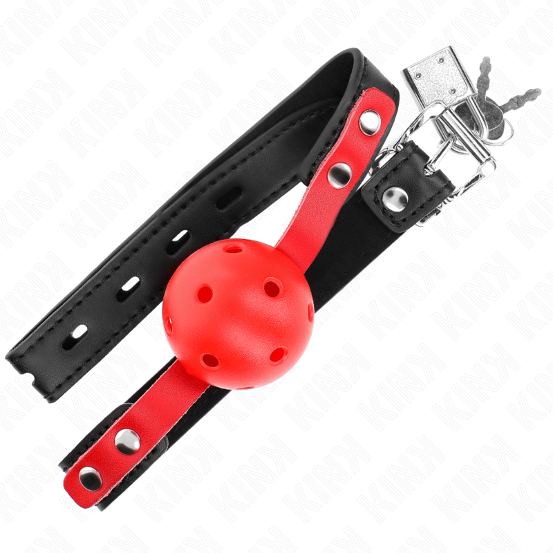 KINK - MORDAZA HUECO ROJO DE 4 CM CON BOLA DURA CORREA NEGRA 60 X 2 CM AJUSTABLE 37-52 CM