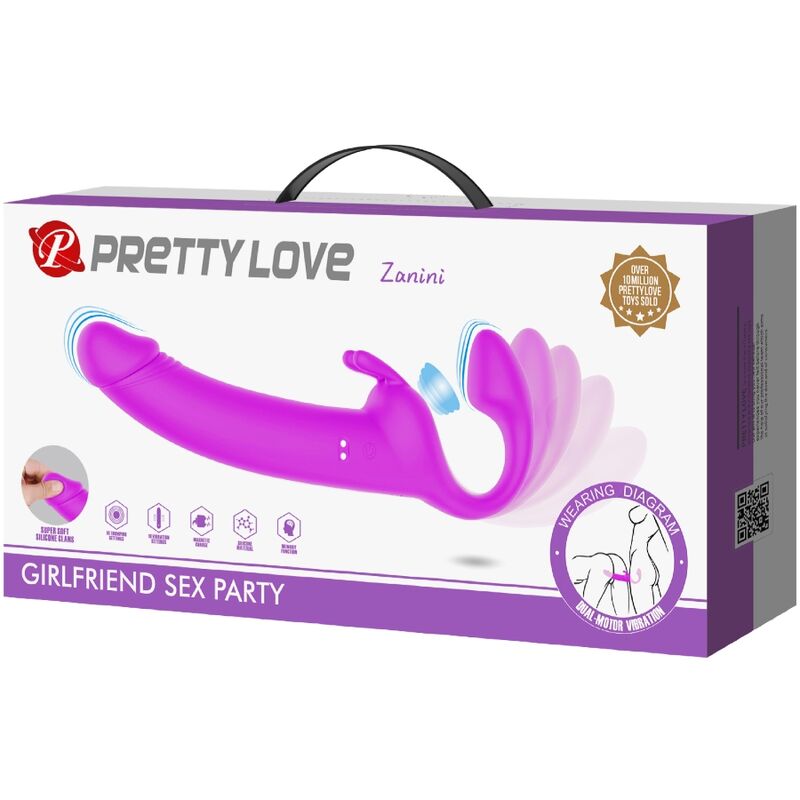 PRETTY LOVE - ZANINI STRAPLESS STRAP-ON 10 VIBRACIONES PÚRPURA