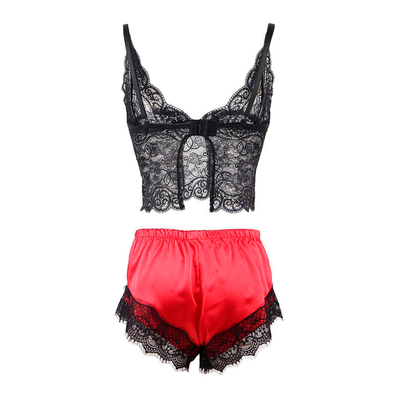 SUBBLIME - 953966 CAMISOLA DE SEDA CASUAL + CALÇA DE RENDA PRETA/VERMELHA L/XL