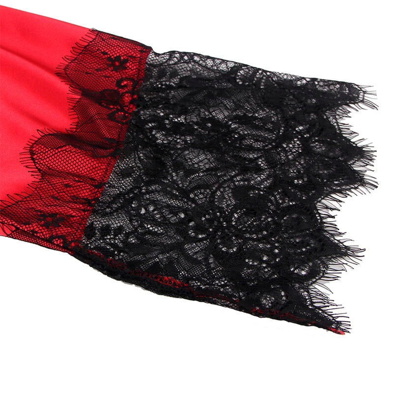 SUBBLIME - 954024 CAMISETA DE ENCAJE TRANSPARENTE EN LA ESPALDA + TANGA ROJA/NEGRA L/XL