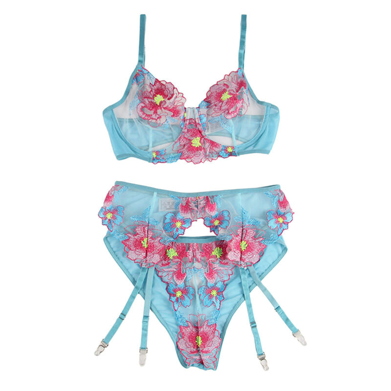 SUBBLIME - 954109 SUJETADOR + BRAGUITA CON LIGUERO DISEÑO FLORAL AZUL S/M