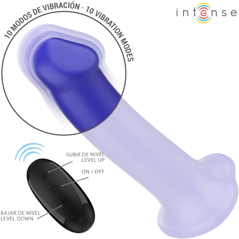 INTENSE - VICTORIA VIBRADOR CON VENTOSA 10 VIBRACIONES CONTROL REMOTO AZUL OSCURO
