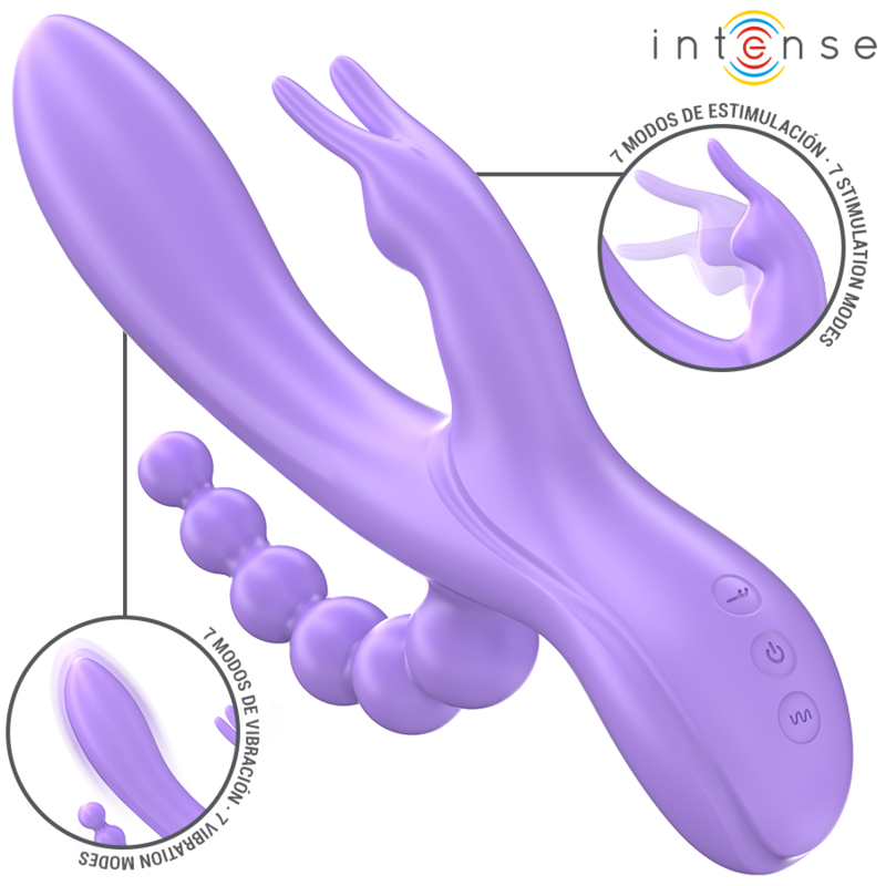 INTENSE - VIBRADOR Y ESTIMULADOR TRIPLE RABBIT MIKO Y ANAL 7 VIBRACIONES MORADO
