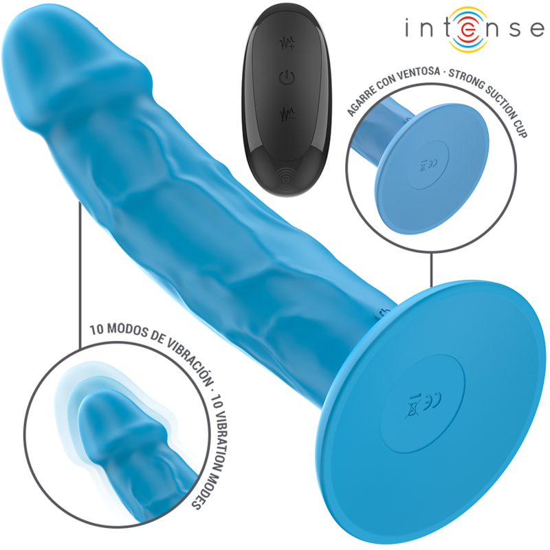 INTENSE - PHOEBE VIBRADOR REALISTA 10 VIBRACIONES CONTROL REMOTO AZUL