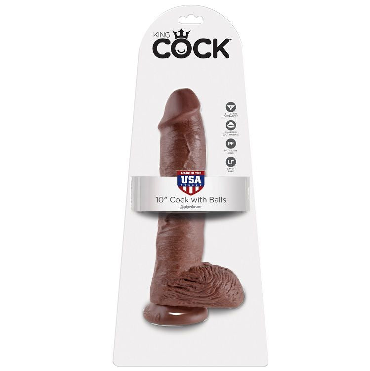 KING COCK - 10 DILDOS MARRONES CON BOLAS 25,4 CM