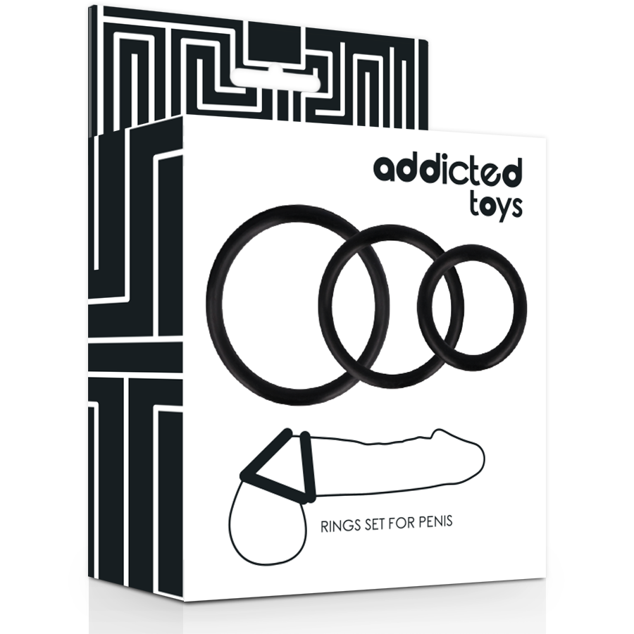 JUGUETES ADICTIVOS - SET DE ANILLOS PARA EL PENE NEGROS