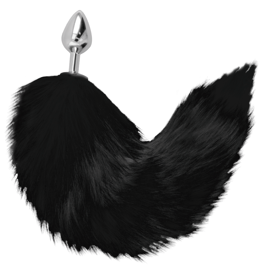 DARKNESS - PLUG ANAL PLATA DE 8 CM CON COLA NEGRA