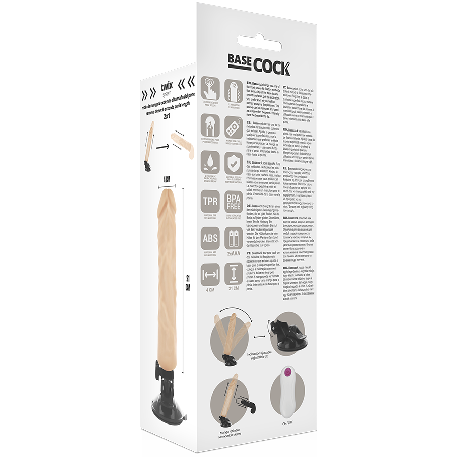 BASECOCK - VIBRADOR REALISTA CON CONTROL REMOTO NATURAL 21 CM -O- 4 CM
