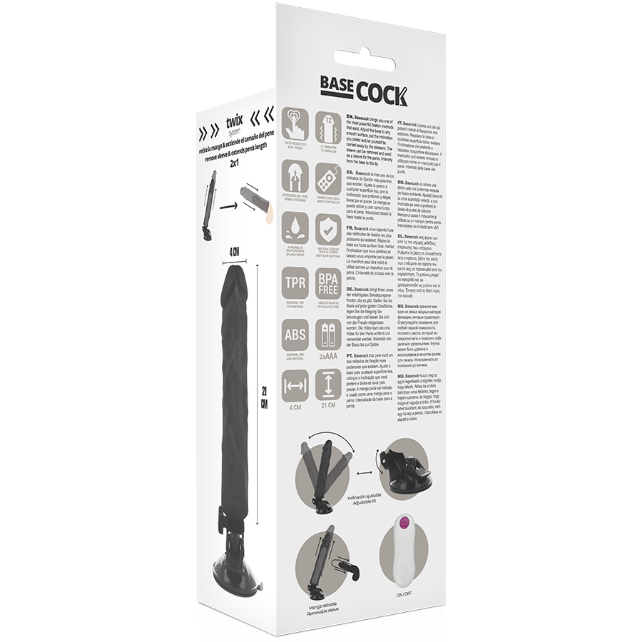 BASECOCK - VIBRADOR REALISTA CON CONTROL REMOTO NATURAL 21 CM -O- 4 CM