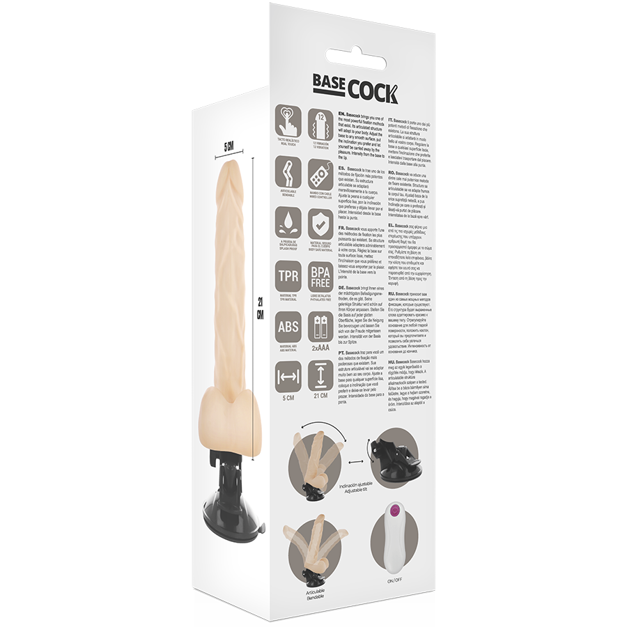 BASECOCK - VIBRADOR ARTICULABLE CON CONTROL REMOTO NATURAL 21 CM -O- 5 CM