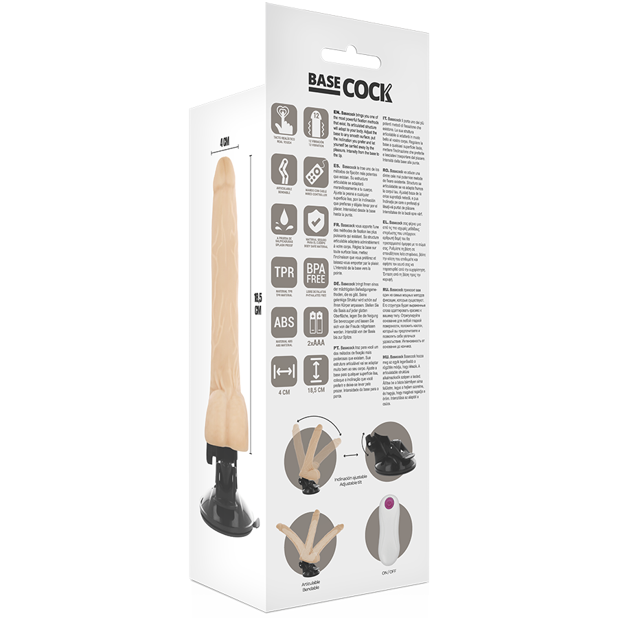 BASECOCK - VIBRADOR ARTICULABLE CONTROL REMOTO NEGRO 18,5 CM -O- 4 CM