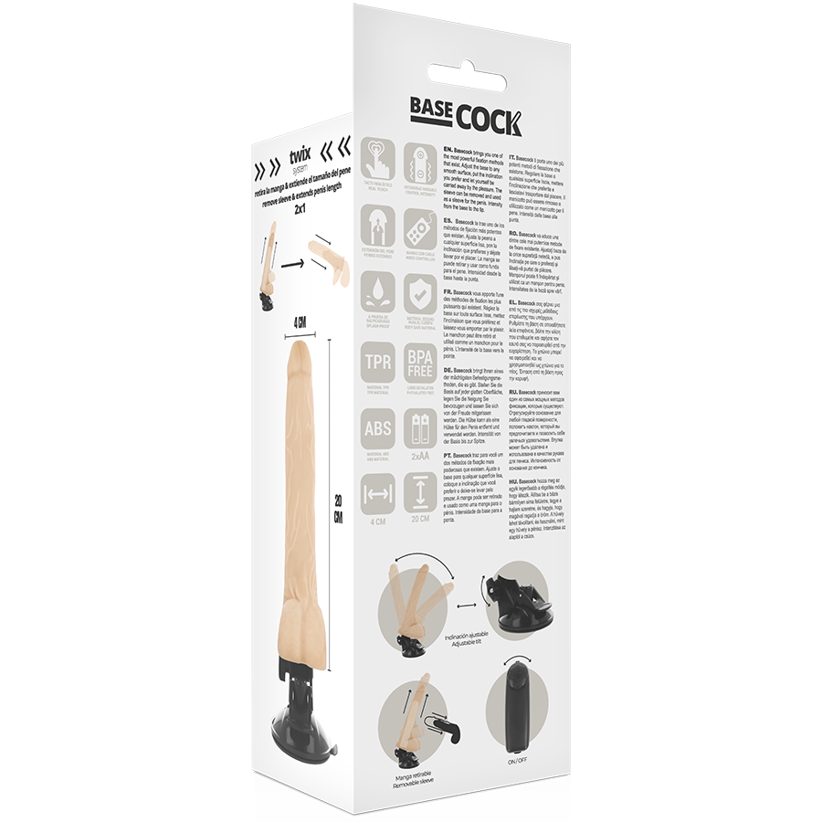 BASECOCK - VIBRADOR CONTROL REMOTO NATURAL REALISTA CON TESTICULOS 20 CM -O- 4 CM