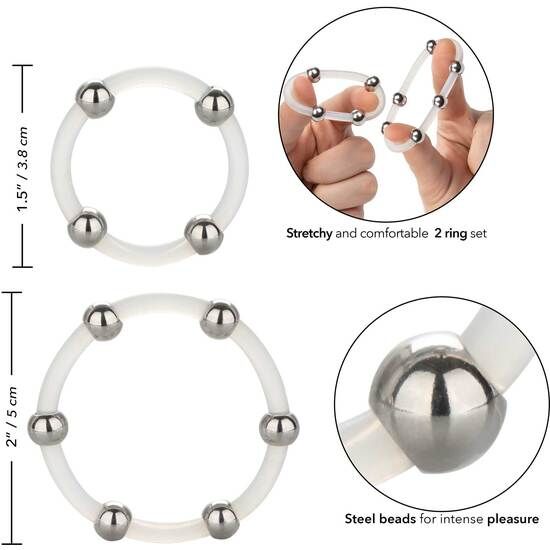 CALEXOTICS - SET DE ANILLOS DE SILICONA CON PUNTAS DE ACERO