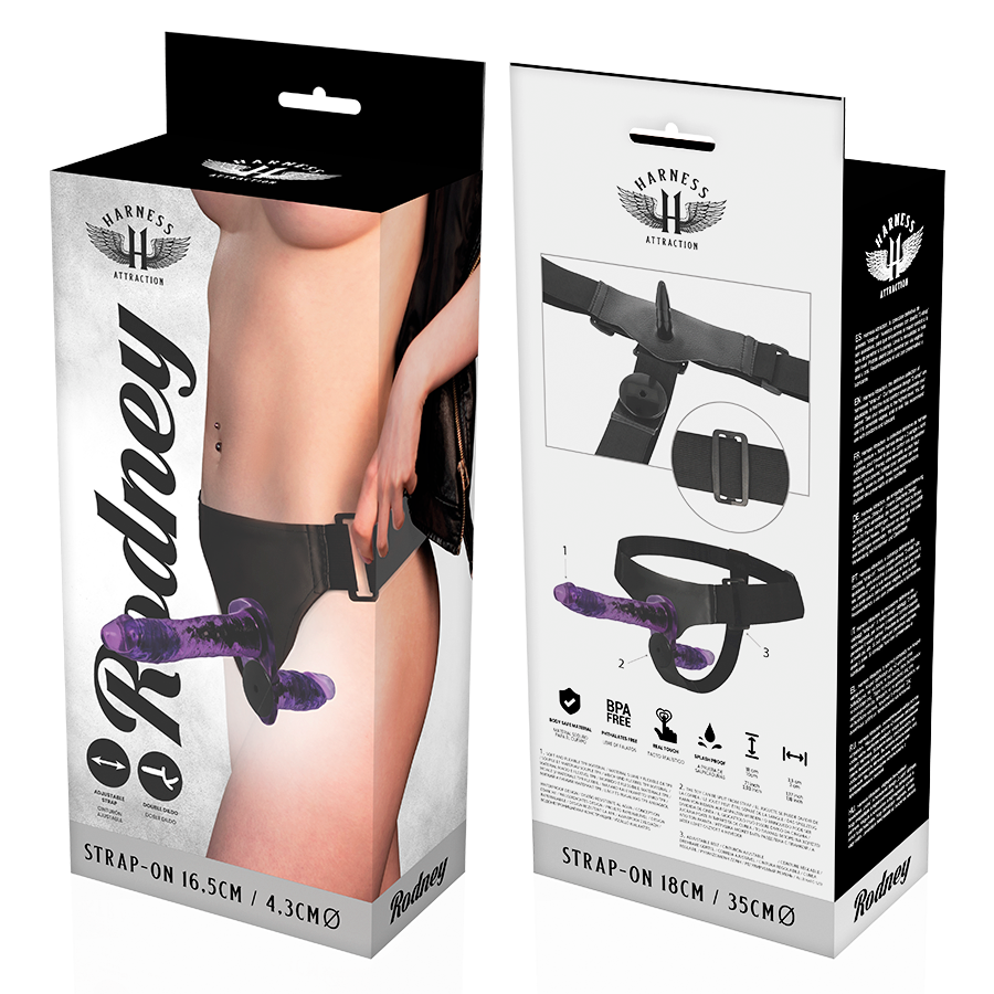ARNÉS ATRACCIÓN - RODNEY VIBRADOR DOBLE PENETRACIÓN 18 CM -O- 3,5 CM